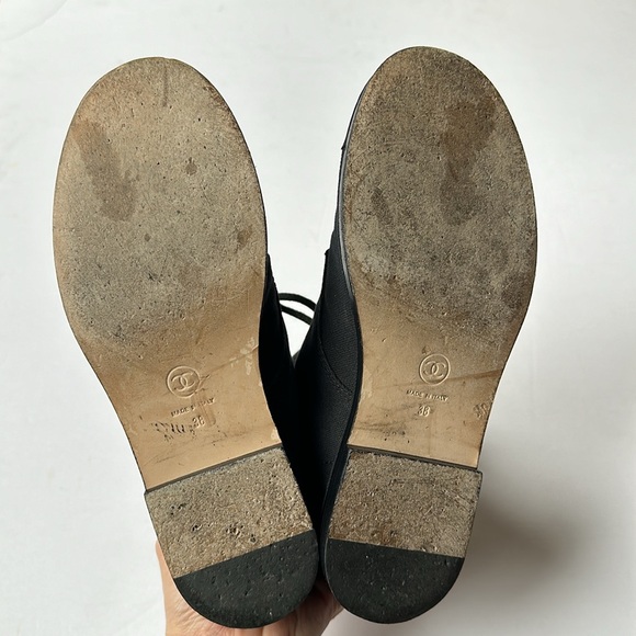CHANEL Cotton Grosgrain Cap Toe CC Black Lace Up Boots Original Box Dust Bags 38 - Picture 11 of 11